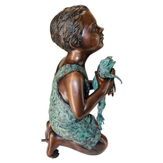 Design Toscano New Friend Boy With Frog Bronze Statue, piped