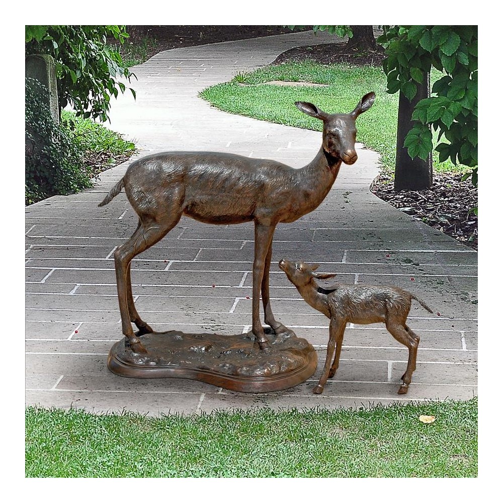 Design Toscano Standing Doe & Fawn Bronze Statues