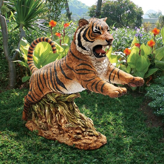 Design Toscano Jungle Cat Leaping Bengal Tiger Statue