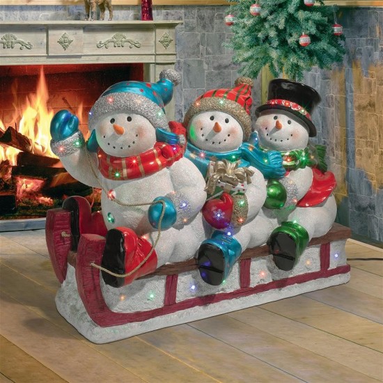 Design Toscano Illuminated Snowmen On Sled Statue