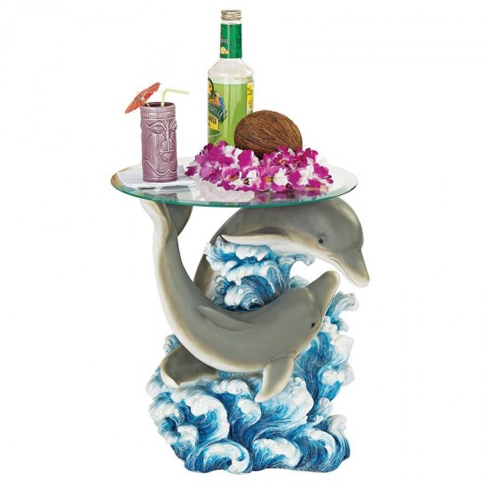 Design Toscano Dolphin Cove Glass Topped Table