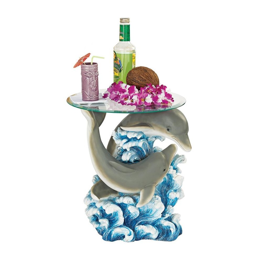 Design Toscano Dolphin Cove Glass Topped Table