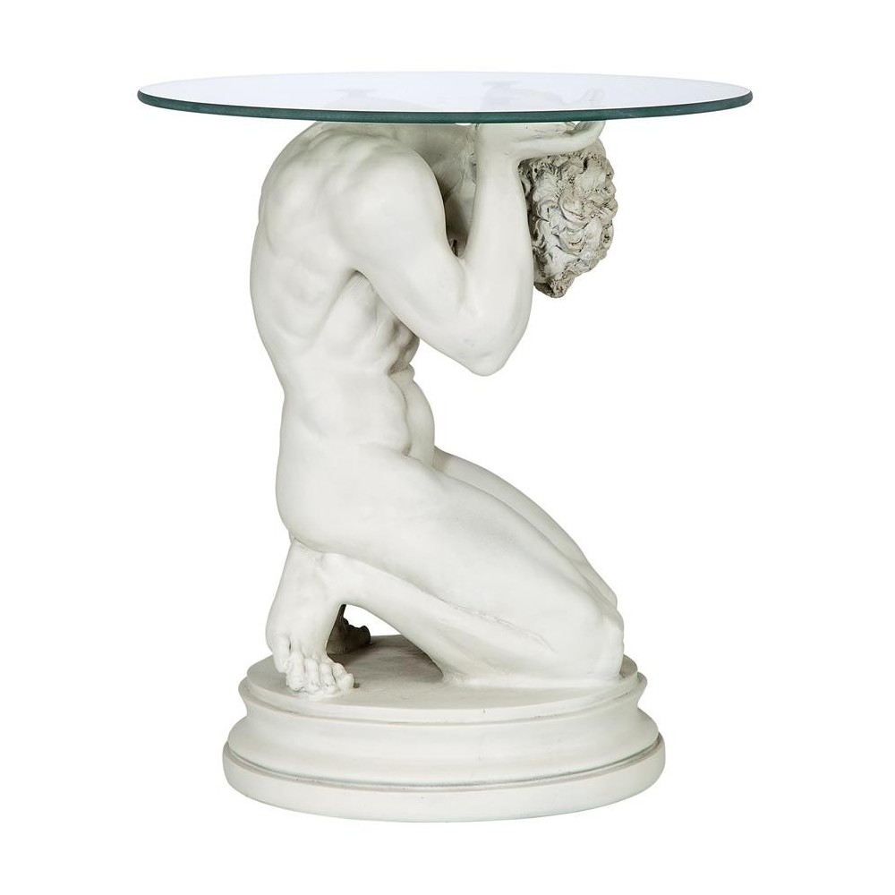 Design Toscano Neoclassical Male Glass Topped Table Design Toscano Neoclassical Male Glass Topped Table