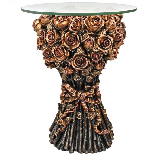 Design Toscano Table Of Roses Glass Topped Table