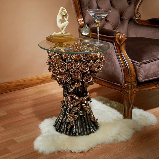 Design Toscano Table Of Roses Glass Topped Table