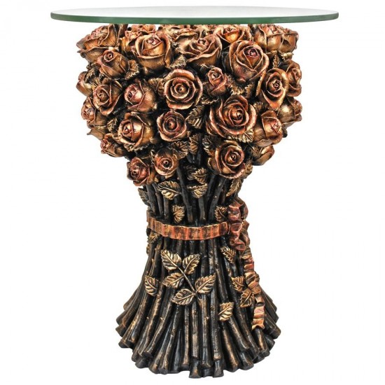 Design Toscano Table Of Roses Glass Topped Table