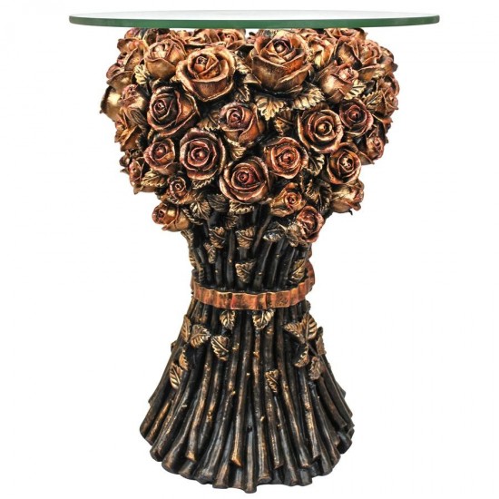 Design Toscano Table Of Roses Glass Topped Table