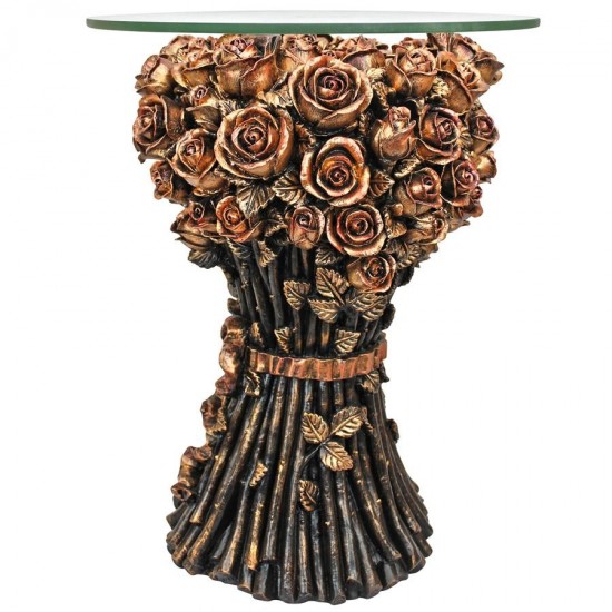 Design Toscano Table Of Roses Glass Topped Table