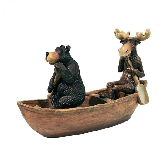 Design Toscano Moose & Black Bear In A Boat Statue