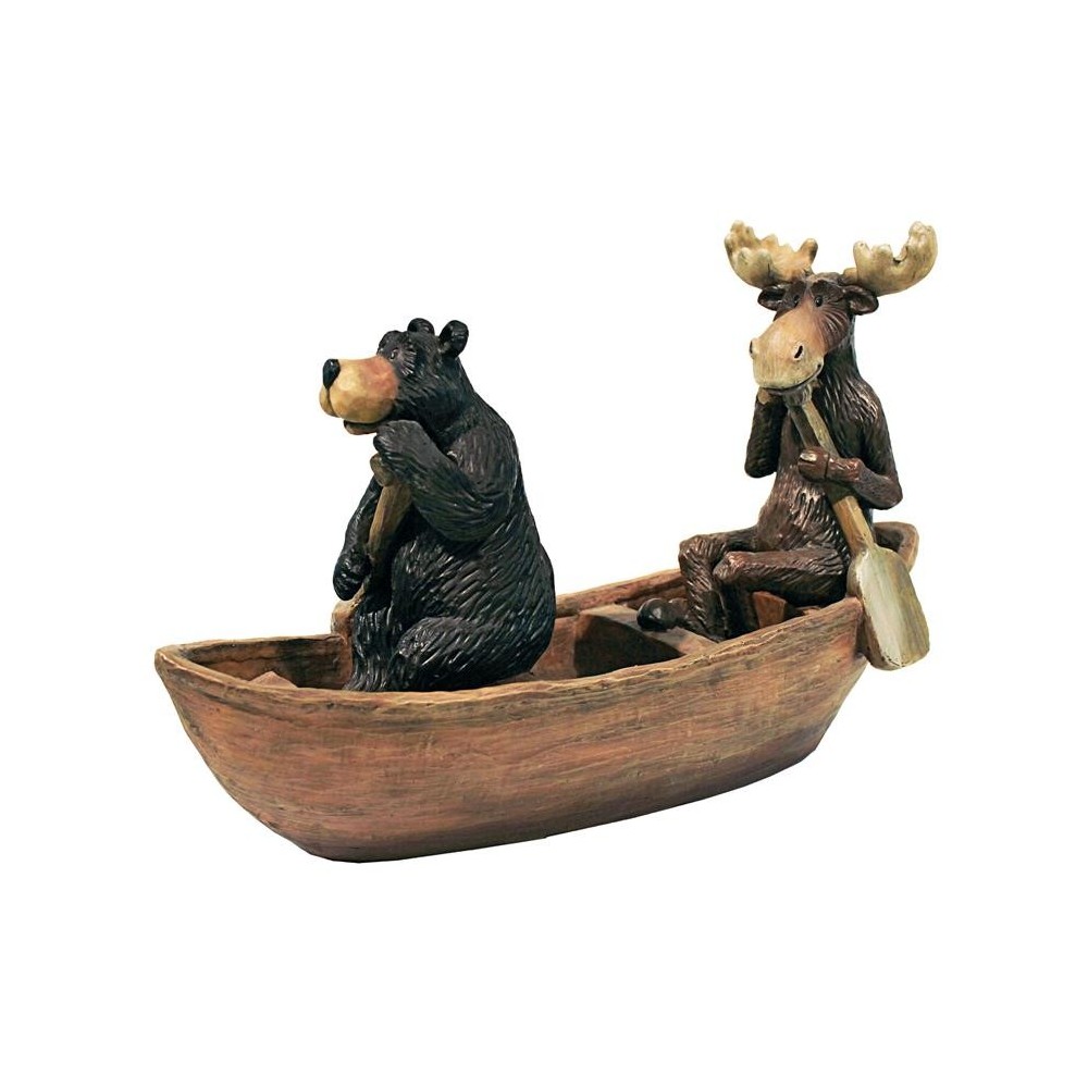 Design Toscano Moose & Black Bear In A Boat Statue