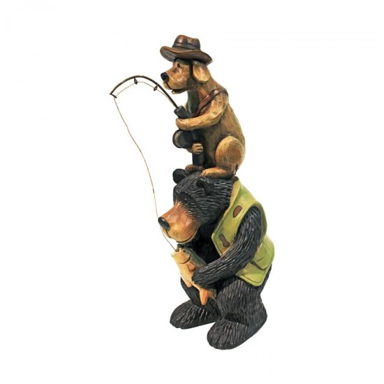 Design Toscano Fishing Buddies Black Bear & Dog Statue