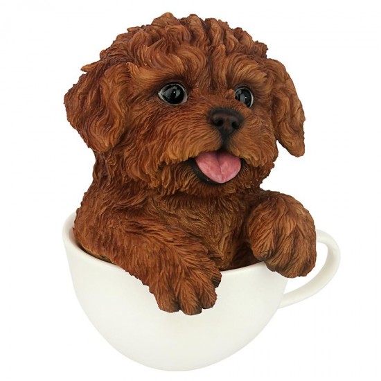 Design Toscano Pup In Cup Red Poodle