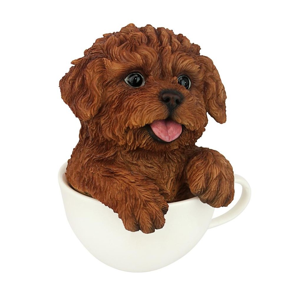 Design Toscano Pup In Cup Red Poodle