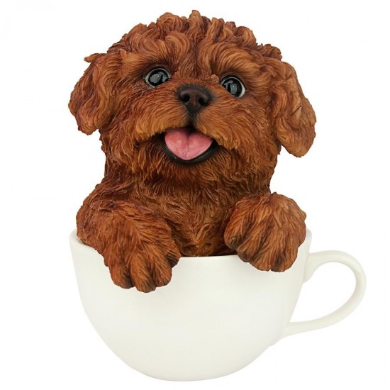 Design Toscano Pup In Cup Red Poodle