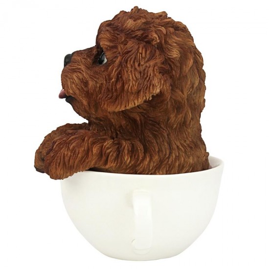 Design Toscano Pup In Cup Red Poodle