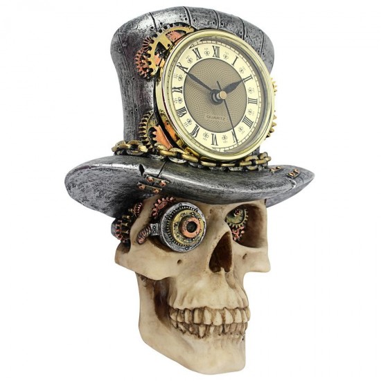 Design Toscano Steampunk Mad Hatter Skull Clock