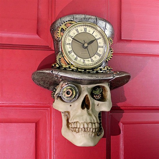 Design Toscano Steampunk Mad Hatter Skull Clock