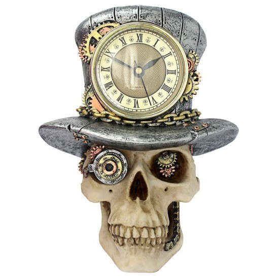 Design Toscano Steampunk Mad Hatter Skull Clock