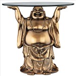 Design Toscano Jolly Hotei Buddha Glass Topped Table