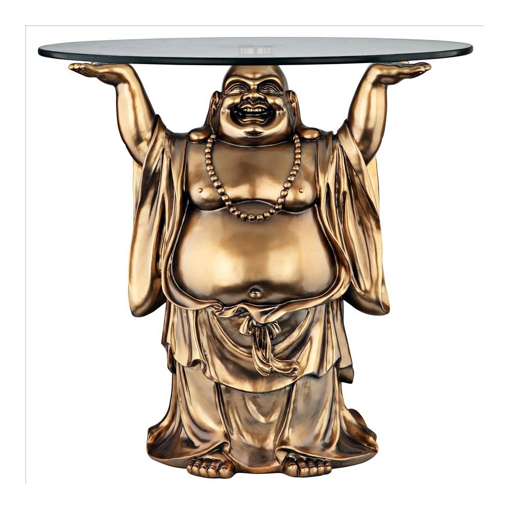 Design Toscano Jolly Hotei Buddha Glass Topped Table