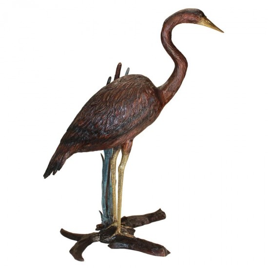 Design Toscano Standing Heron In Reeds Bronze Statue