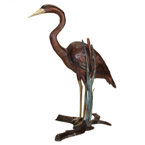 Design Toscano Standing Heron In Reeds Bronze Statue