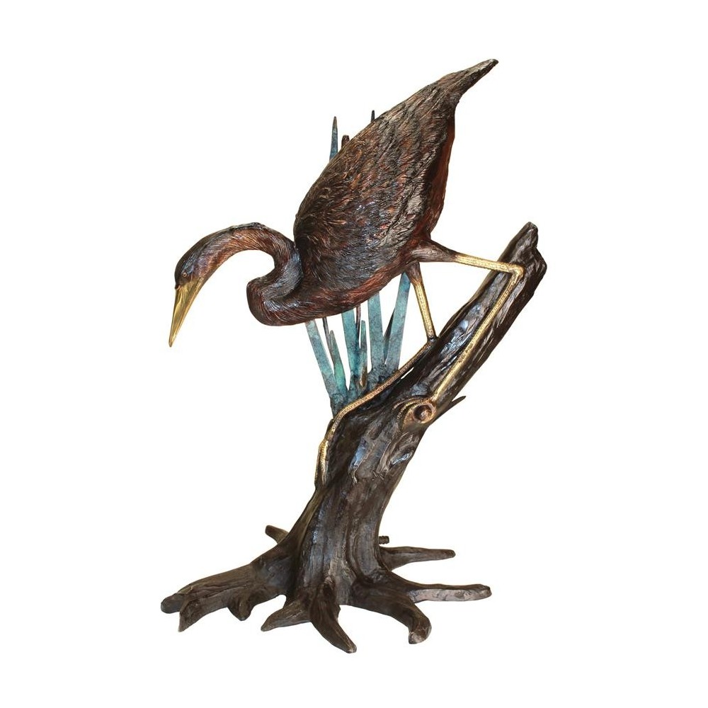 Design Toscano Heron Fishing In Reeds Bronze Statue