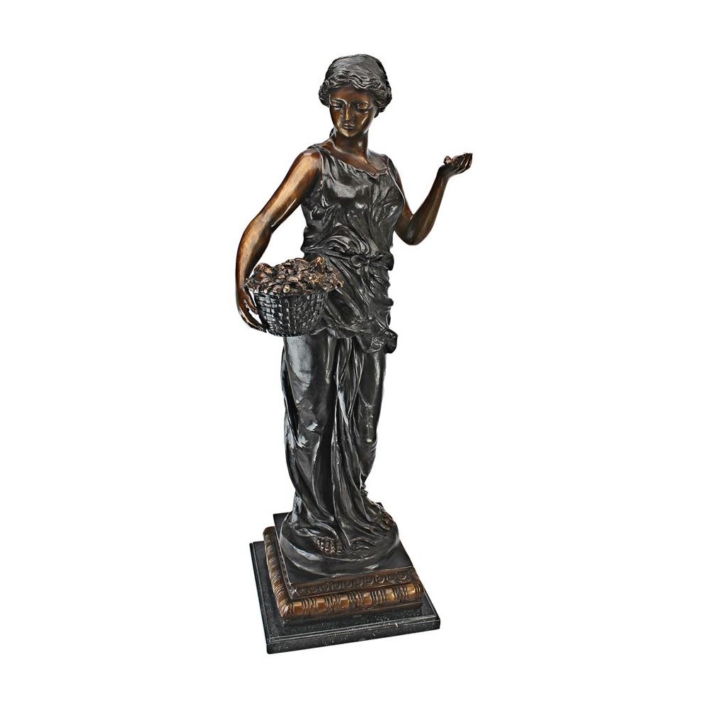 Design Toscano Maiden With Flower Basket Bronze Statue