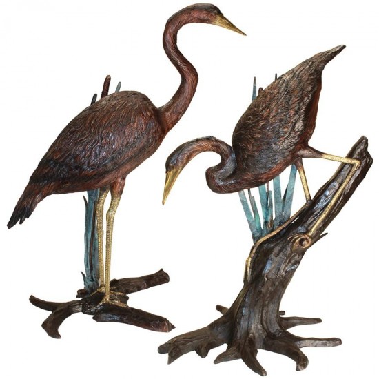 Design Toscano S/2 Herons In Reeds Bronze Statues