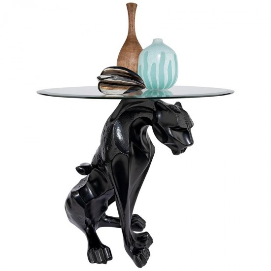 Design Toscano Black Jaguar Glass Top Table