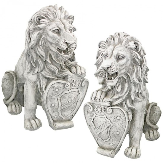 Design Toscano S/2 Classic Lions With Shields Sentry Statues