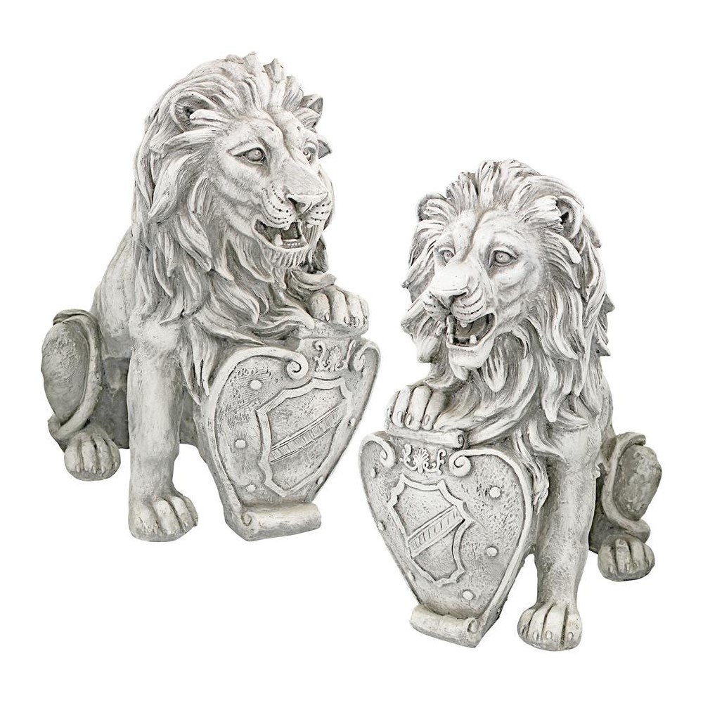 Design Toscano S/2 Classic Lions With Shields Sentry Statues
