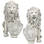 Design Toscano S/2 Classic Lions With Shields Sentry Statues