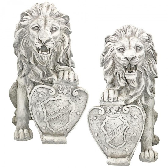 Design Toscano S/2 Classic Lions With Shields Sentry Statues