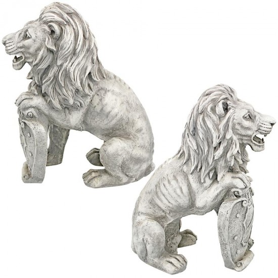 Design Toscano S/2 Classic Lions With Shields Sentry Statues