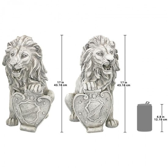 Design Toscano S/2 Classic Lions With Shields Sentry Statues
