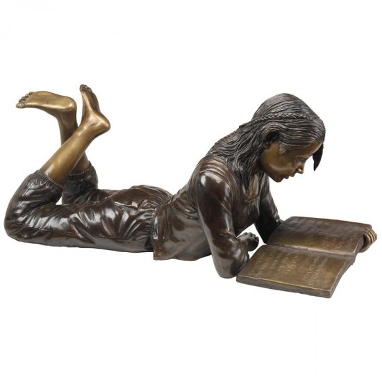 Design Toscano Young Scholar Reading Girl Bronze Statue