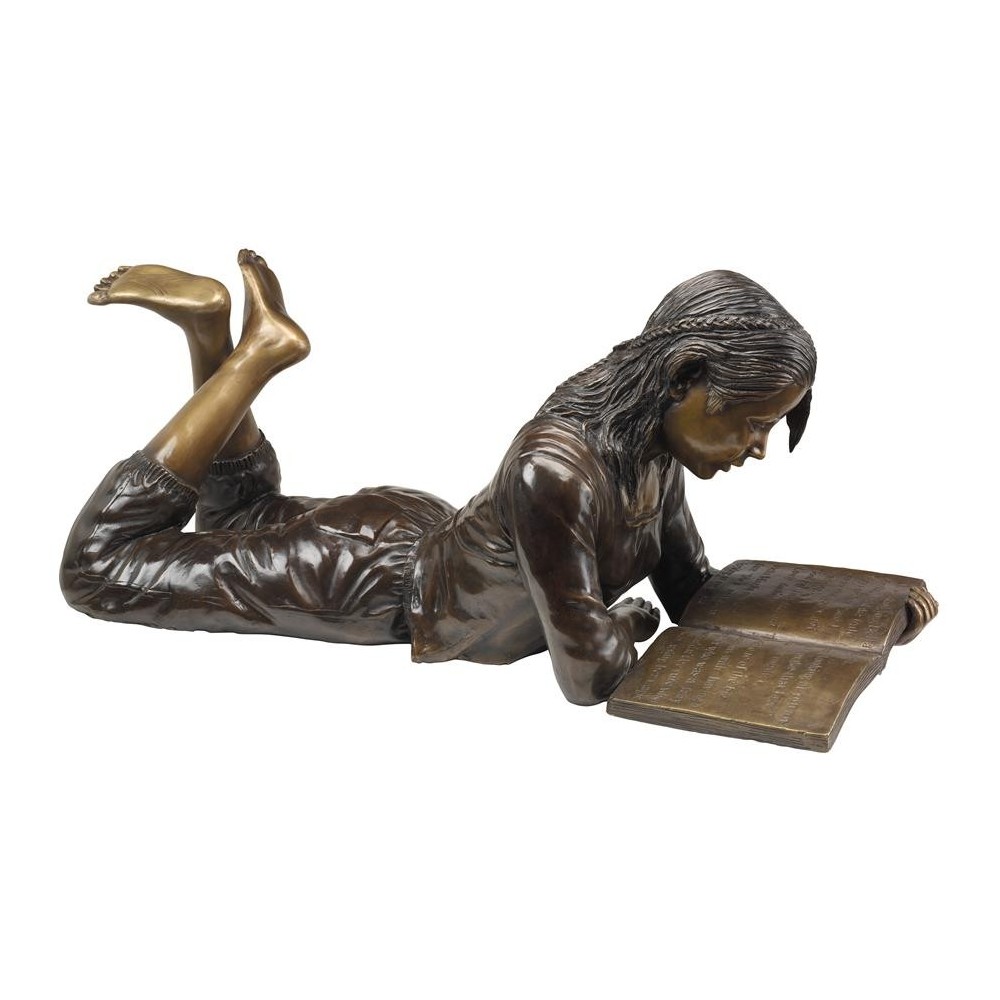 Design Toscano Young Scholar Reading Girl Bronze Statue