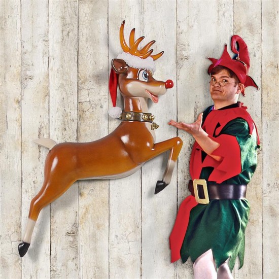 Design Toscano Santas Red Nosed Reindeer Wall Sculpture