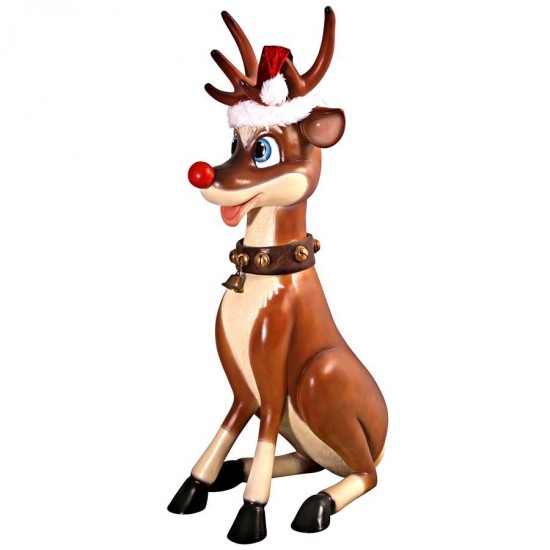 Design Toscano Large Sitting Red Nosed Reindeer Statue