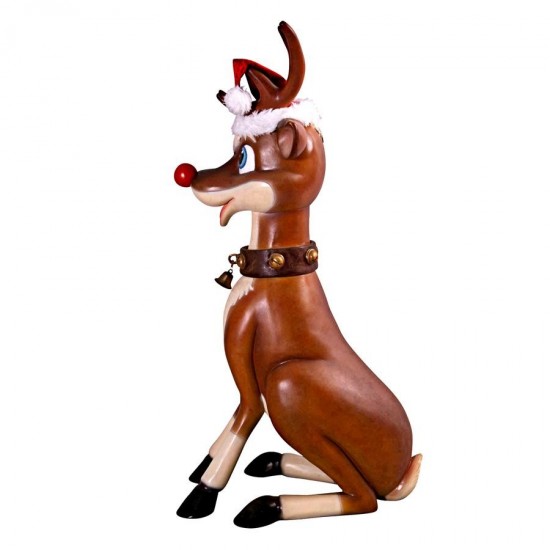 Design Toscano Large Sitting Red Nosed Reindeer Statue