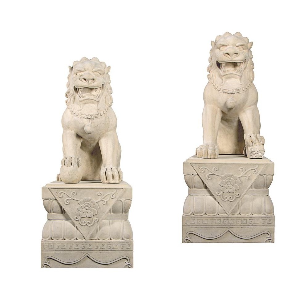 Design Toscano Male & Female Foo Dogs With Plinths