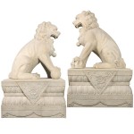 Design Toscano Male & Female Foo Dogs With Plinths