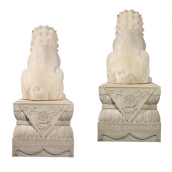 Design Toscano Male & Female Foo Dogs With Plinths