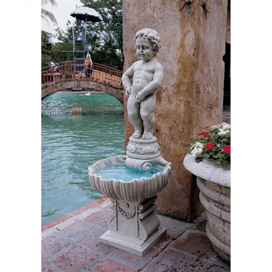 Design Toscano Manneken Pis W/ Shell Pump And Plinth