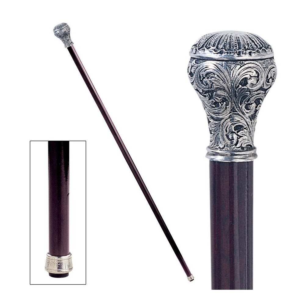 Design Toscano Ornate Ball Pewter Handle Walking Stick