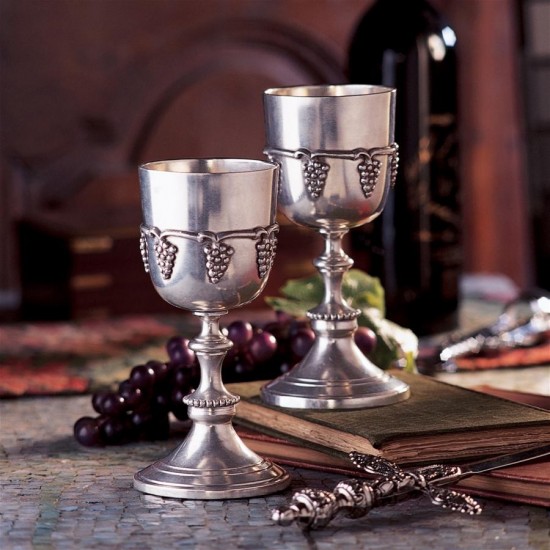 Design Toscano Pair Of Grape Harvest Pewter Goblets