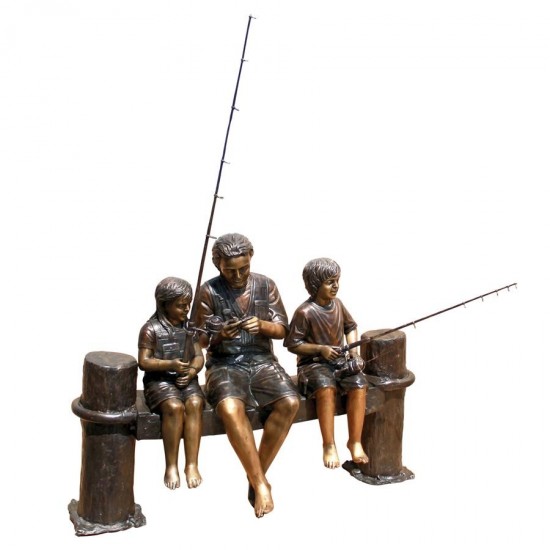 Design Toscano Family Fishing Bronze Statue