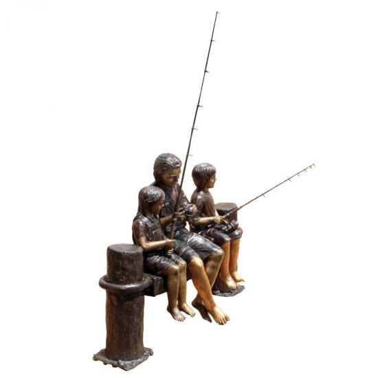 Design Toscano Family Fishing Bronze Statue