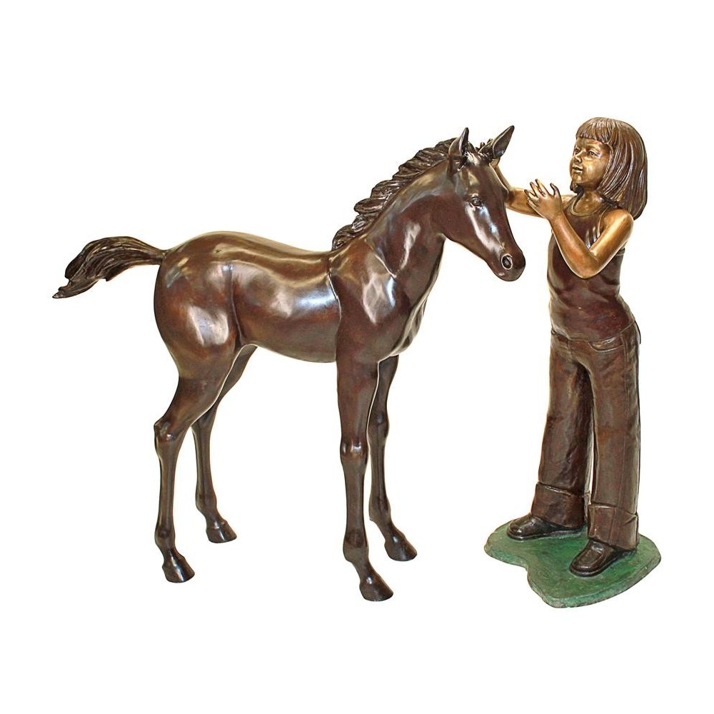 Design Toscano Equestrian Girl With Foal Statue Set